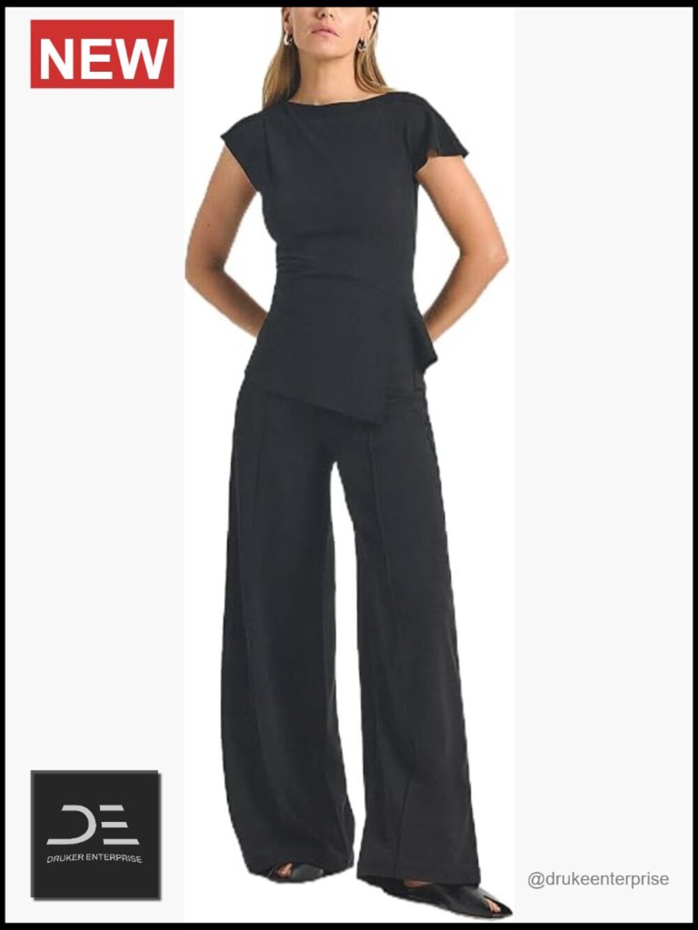 Luxury Crepe Knit Asymmetric Top - Cap Sleeve Boat Neck